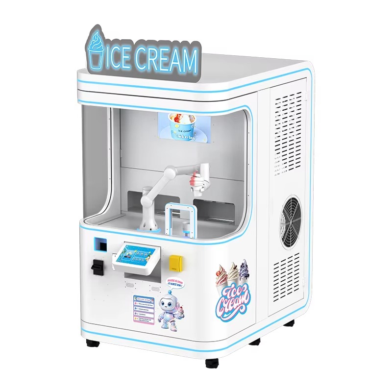 Soft Serve Ice Cream Machine 3 Flavor - Robotik Kollu Dondurma Otomatı, Ticari Amaçlı,