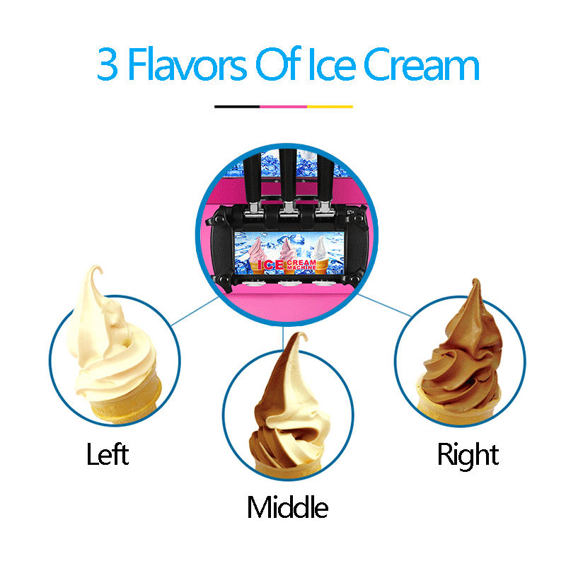 Soft Serve Ice Cream Machine 3 Flavor - Dondurma Yapma Makinesi 20-28L/s 3 Çeşitli